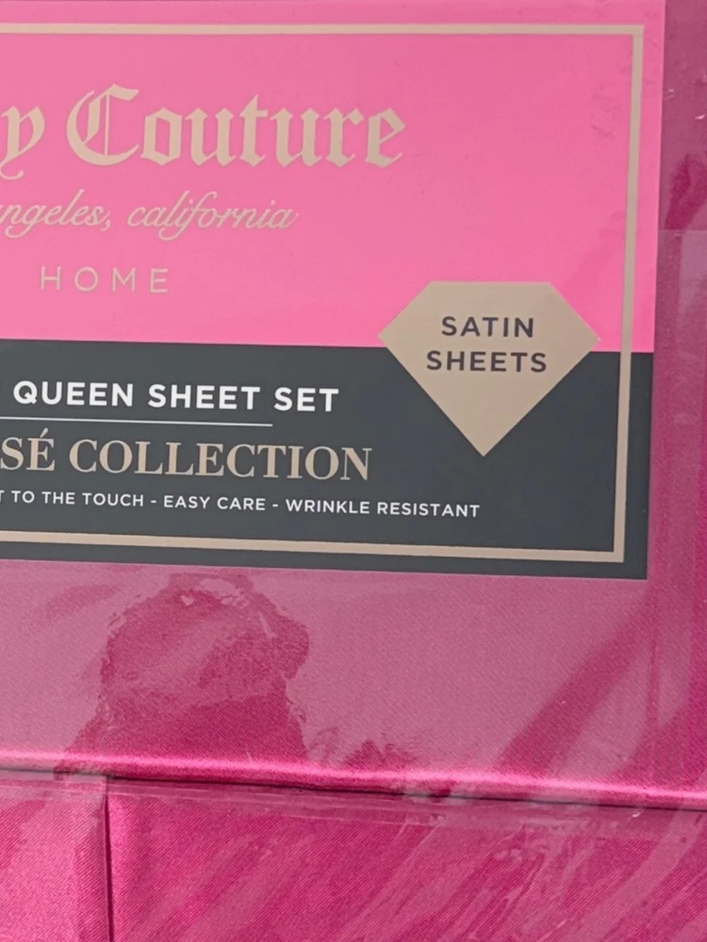 Juicy Couture Queen Satin Sheet Set Rose Collection Hot Pink 4 Piece Bedding Set
